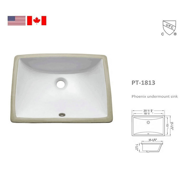 18"x13" Undermount Rectangular Ceramic Sink